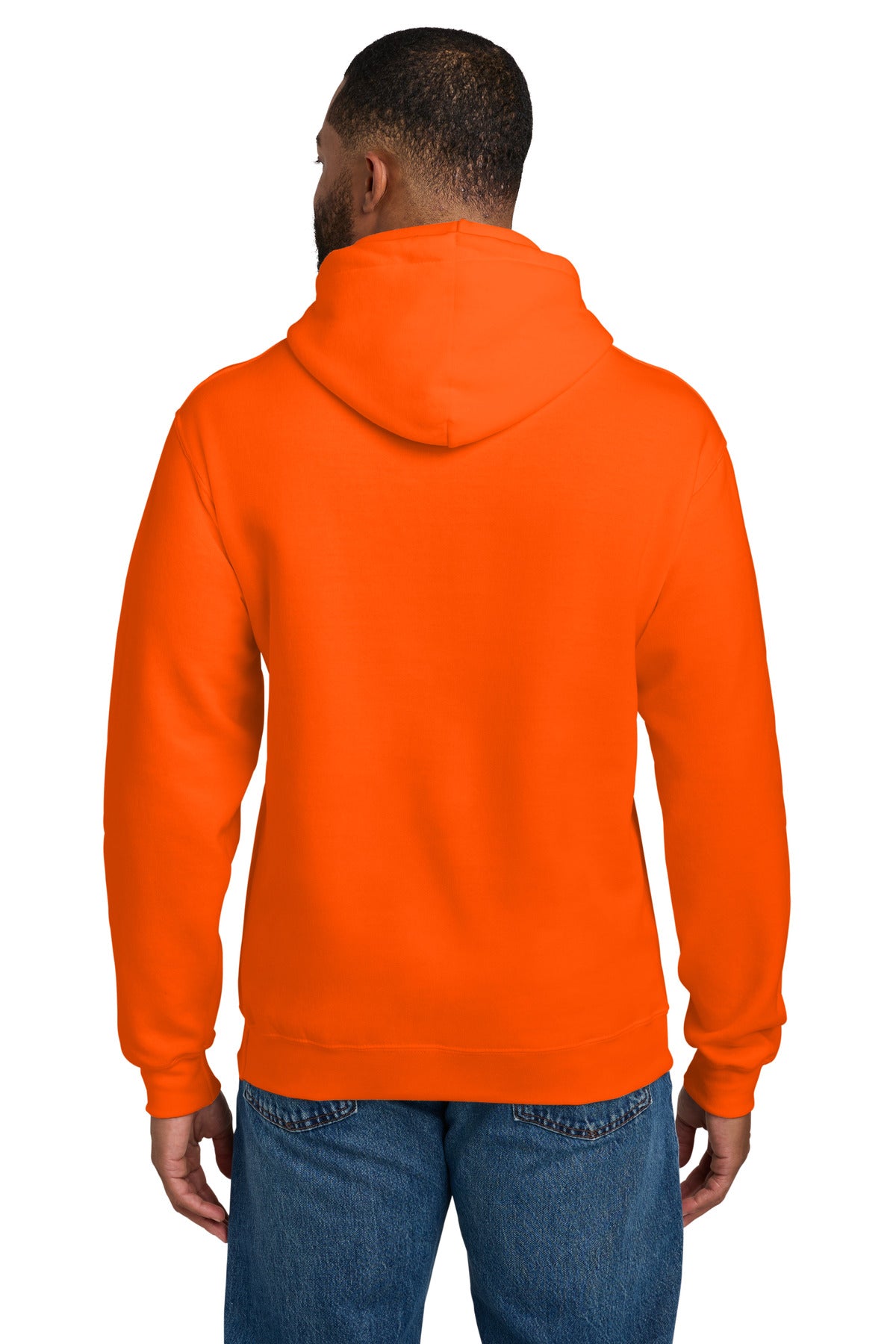 Safety Orange Port & Co Tall Essential Fleece Pullover Hooded Sweatshirt. PC90HT plain