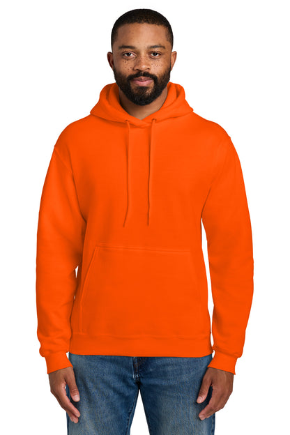 Safety Orange Port & Co Tall Essential Fleece Pullover Hooded Sweatshirt. PC90HT plain