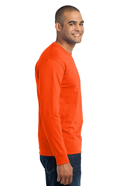 Safety Orange Port & Co Tall Long Sleeve Core Blend Tee. PC55LST plain