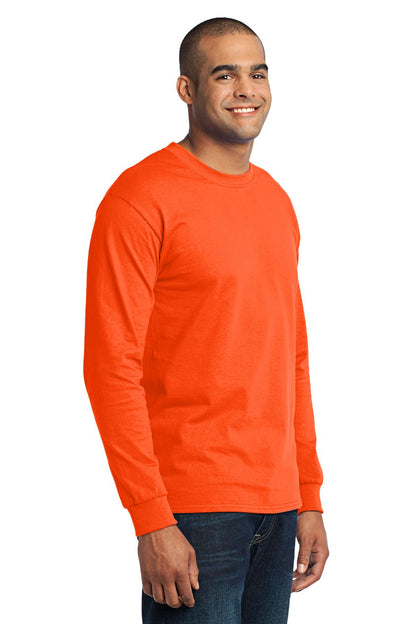 Safety Orange Port & Co Tall Long Sleeve Core Blend Tee. PC55LST plain