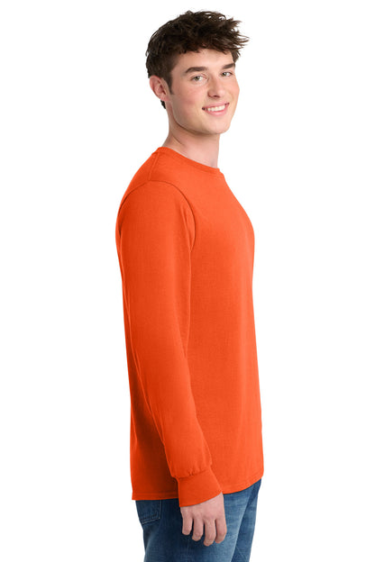 Safety Orange Port & Co Tall Long Sleeve Core Blend Tee. PC55LST plain