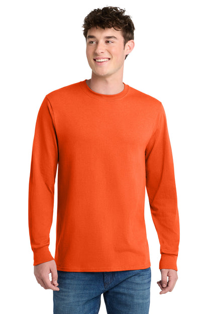 Safety Orange Port & Co Tall Long Sleeve Core Blend Tee. PC55LST plain