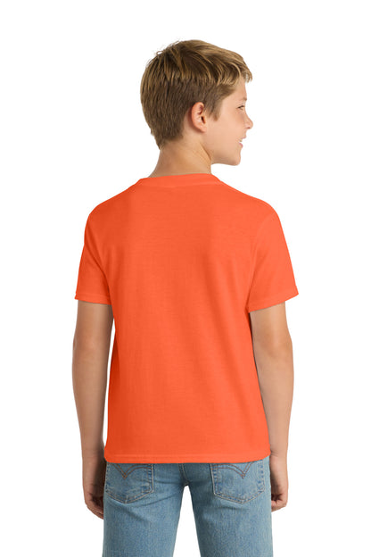 Safety Orange Port & Co Youth Core Blend Tee. PC55Y plain