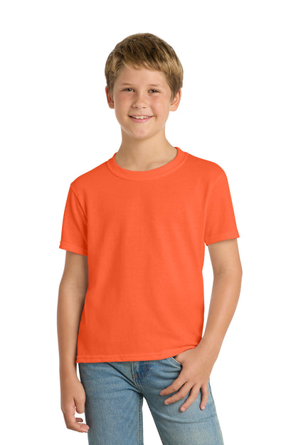 Safety Orange Port & Co Youth Core Blend Tee. PC55Y plain