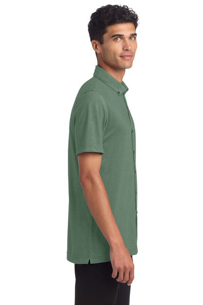 SageHthr Mercer+Mettle Stretch Pique Full-Button Polo MM1006 plain