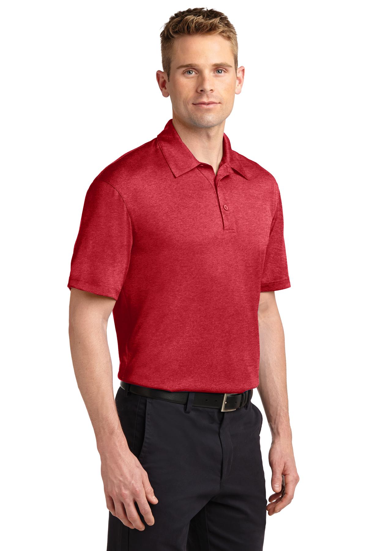 Scarlet Hthr Sport-Tek Heather Contender Polo. ST660 plain