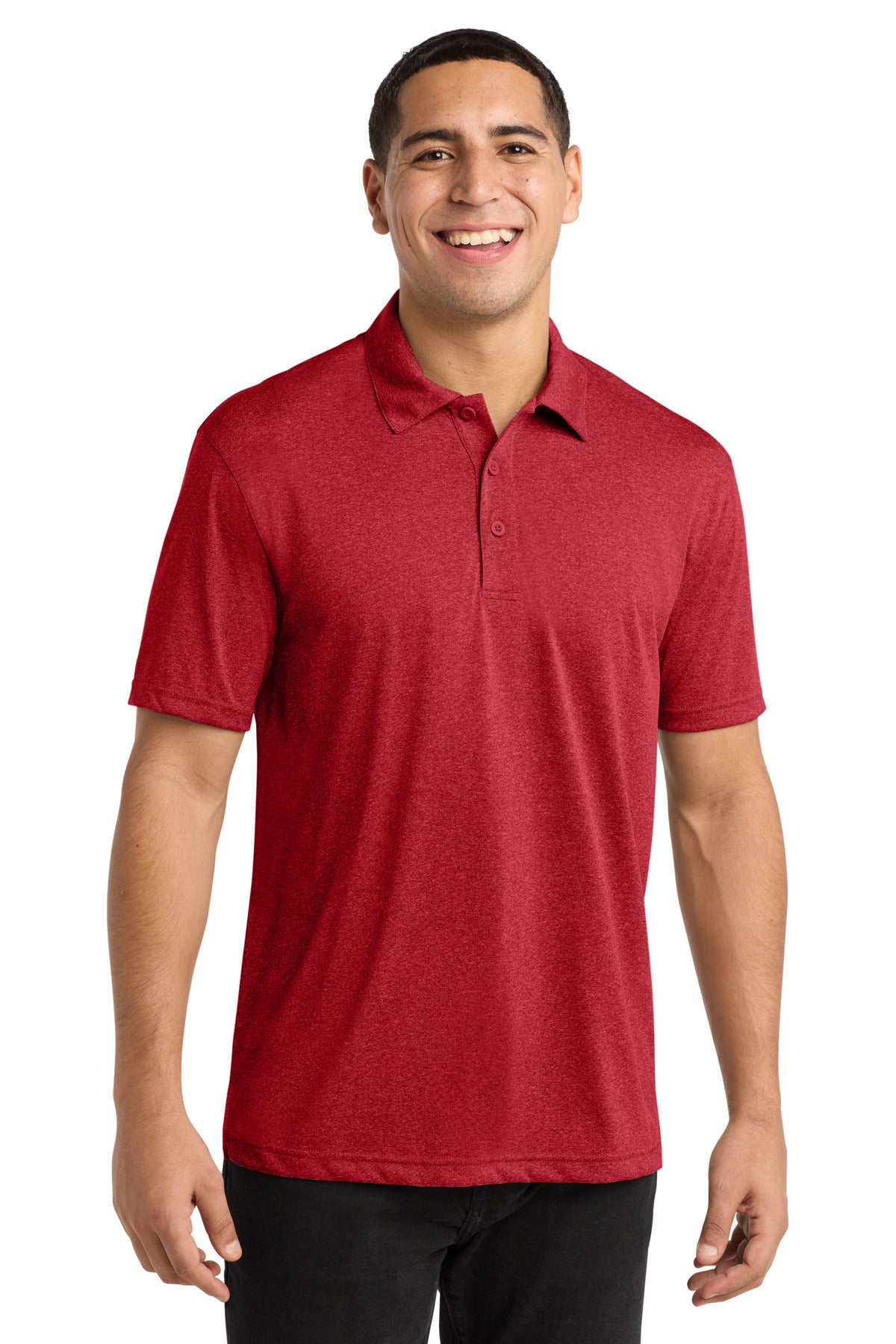 Scarlet Hthr Sport-Tek Heather Contender Polo. ST660 plain