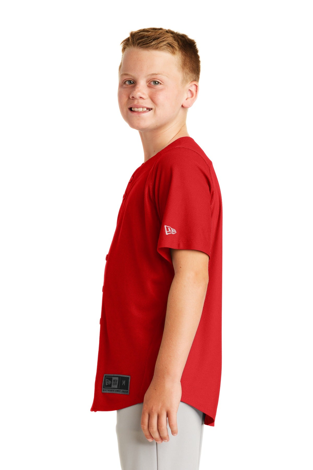 Scarlet New Era Youth Diamond Era Full-Button Jersey. YNEA220 plain