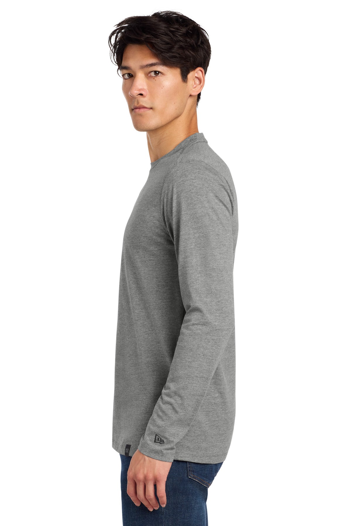 Shadow Grey He New Era Heritage Blend Long Sleeve Crew Tee. NEA102 plain
