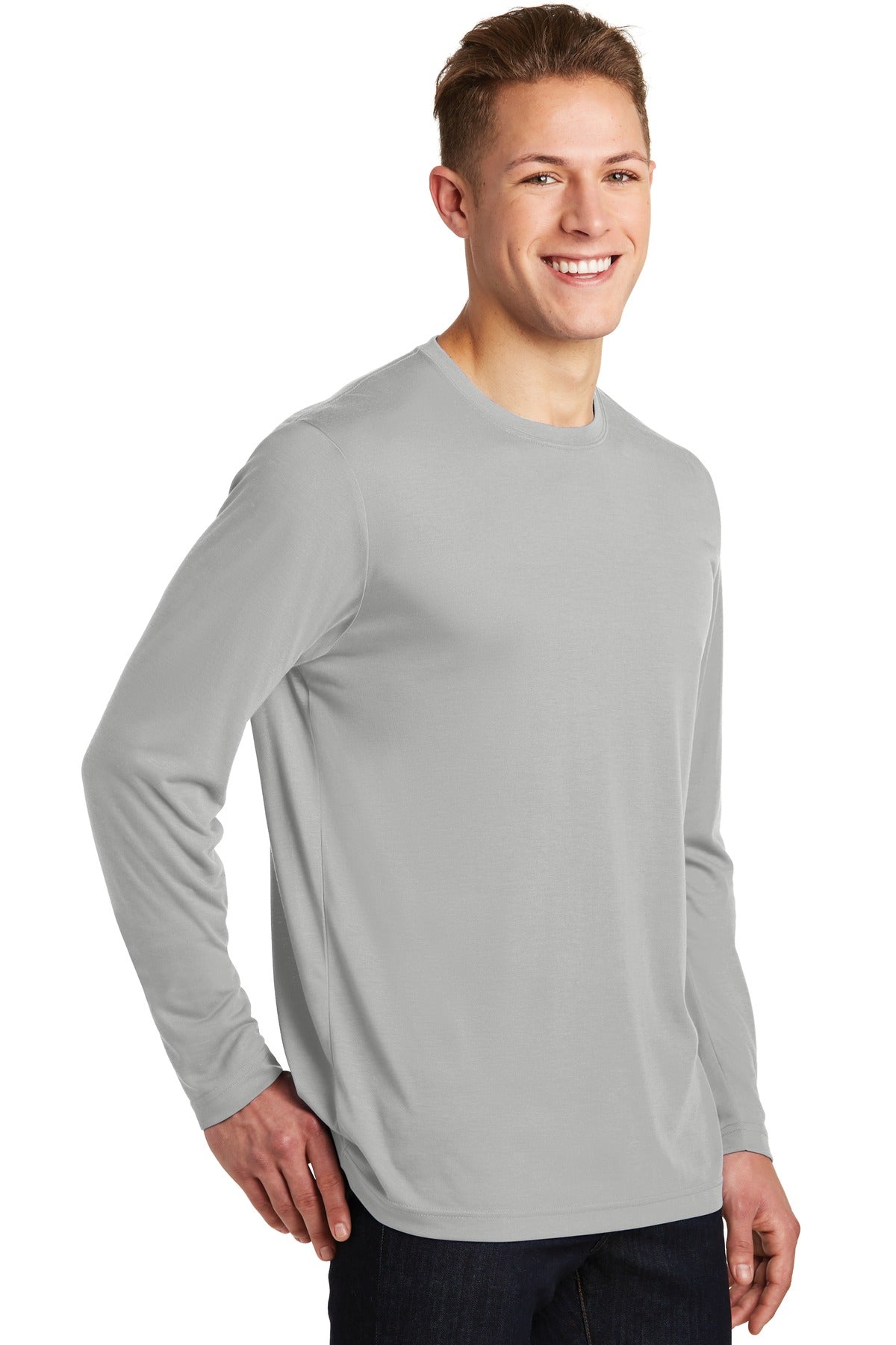 Silver Sport-Tek Long Sleeve PosiCharge Competitor Cotton Touch Tee. ST450LS plain