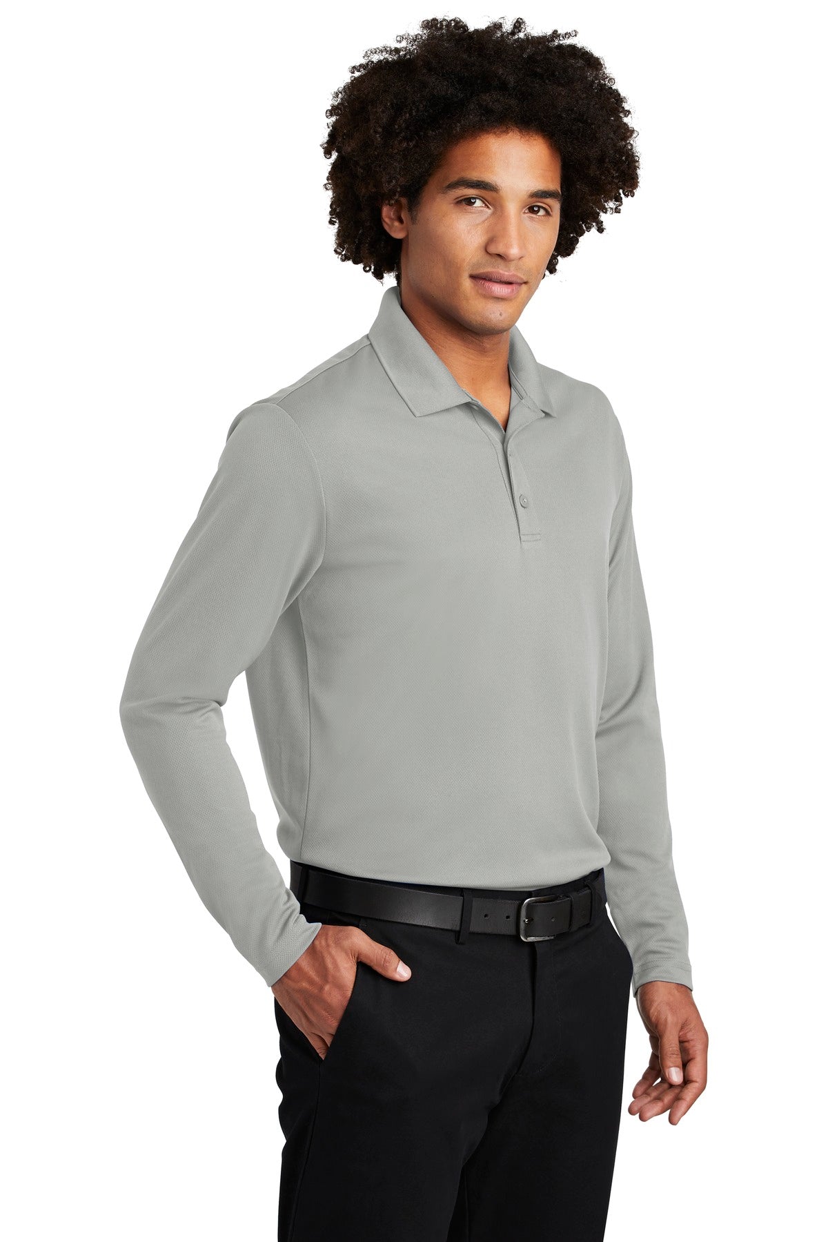 Silver Sport-Tek PosiCharge RacerMesh Long Sleeve Polo. ST640LS plain