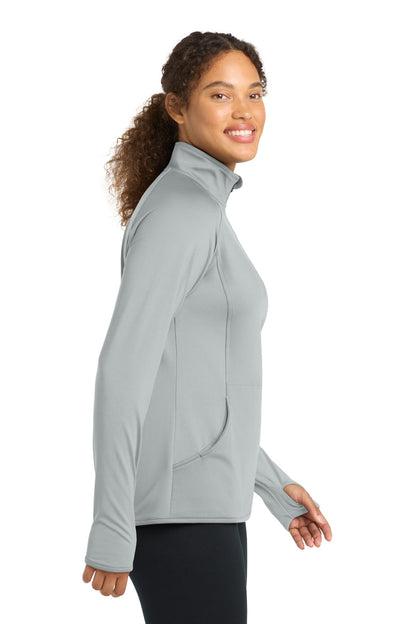 Silver Sport-Tek Women's Sport-Wick Stretch 1/4-Zip Pullover. LST850
