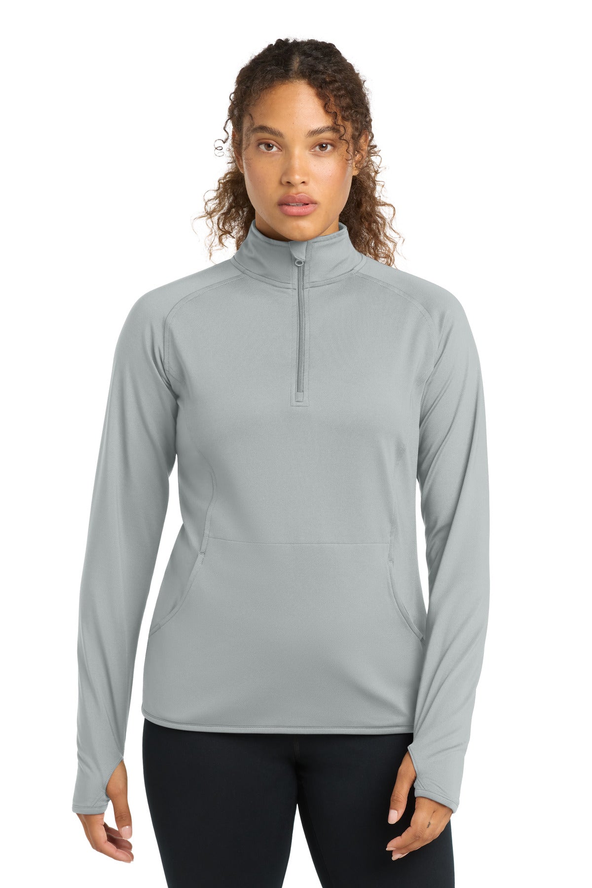 Silver Sport-Tek Women's Sport-Wick Stretch 1/4-Zip Pullover. LST850