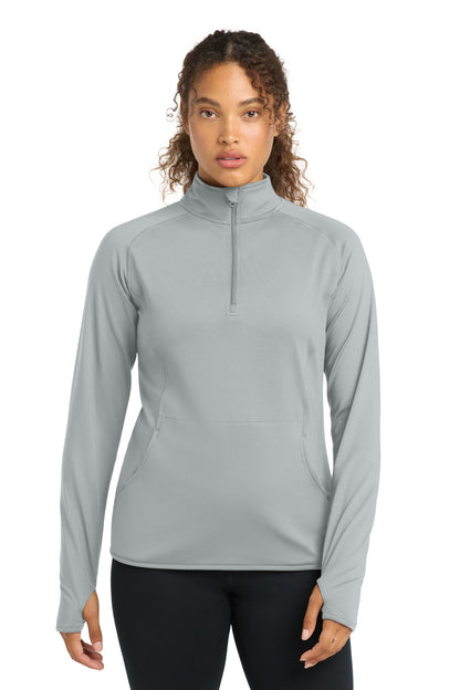 Silver Sport-Tek Women's Sport-Wick Stretch 1/4-Zip Pullover. LST850