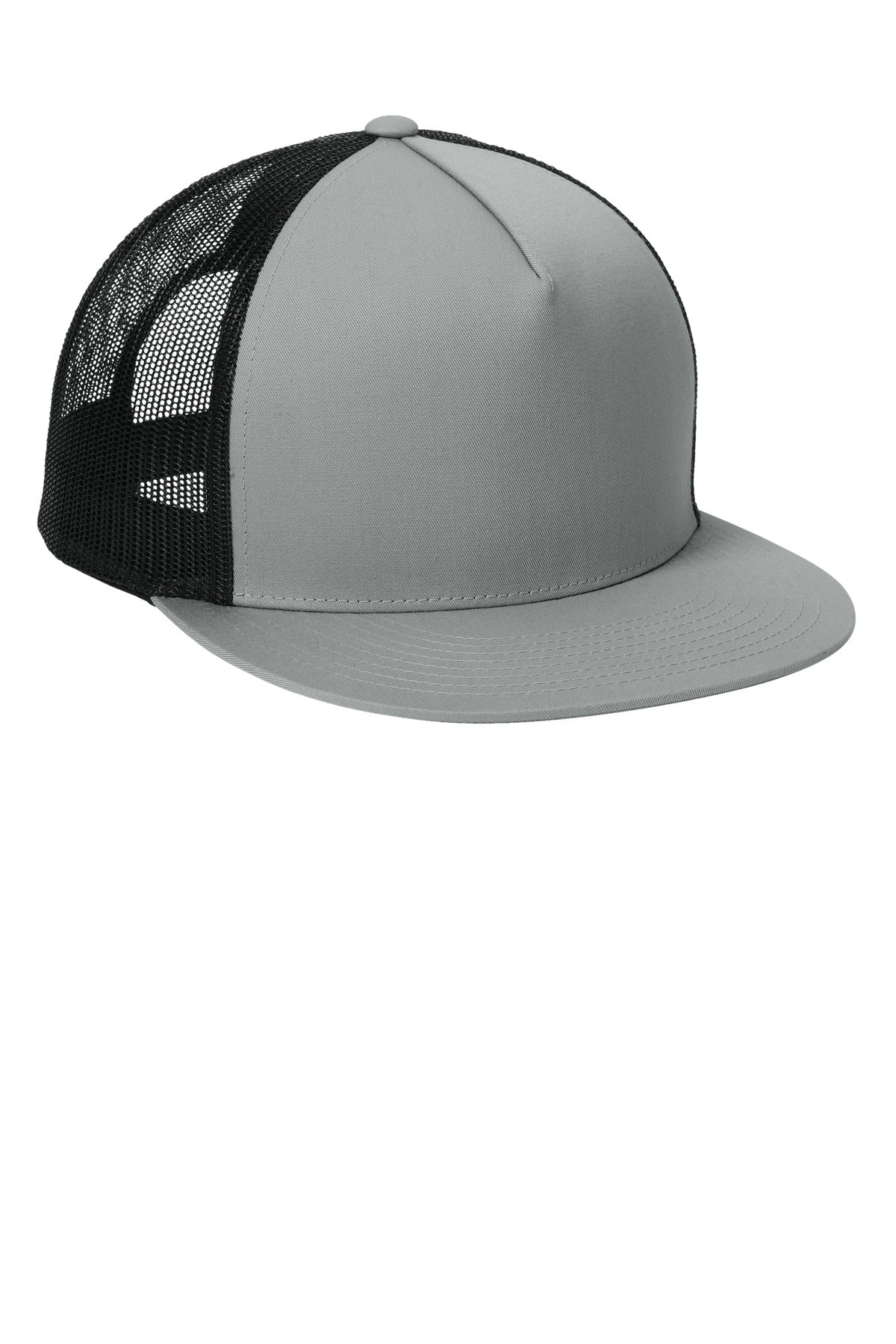 Silver/Blk Sport-Tek YP Classics 5-Panel Classic Trucker Mesh Back Cap. STC38