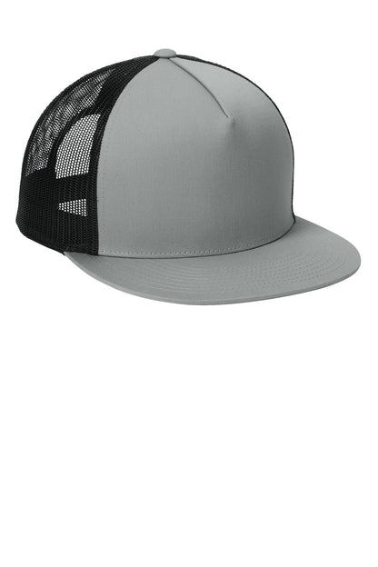 Silver/Blk Sport-Tek YP Classics 5-Panel Classic Trucker Mesh Back Cap. STC38