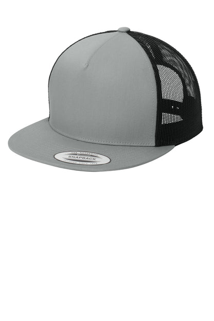 Silver/Blk Sport-Tek YP Classics 5-Panel Classic Trucker Mesh Back Cap. STC38