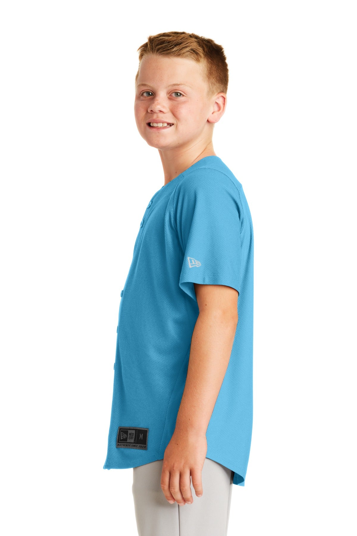 Sky Blue New Era Youth Diamond Era Full-Button Jersey. YNEA220 plain