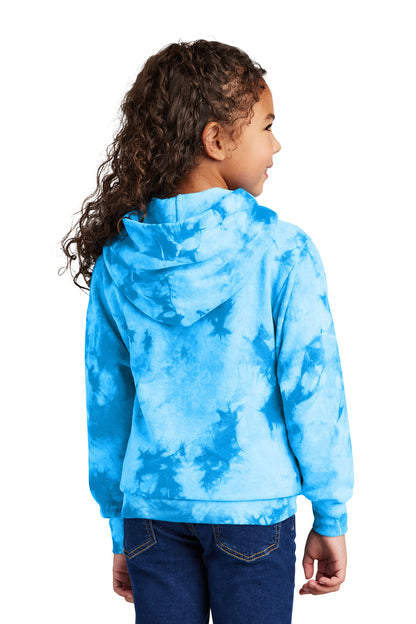 SkyBlue Port & Co Youth Crystal Tie-Dye Pullover Hoodie PC144Y plain