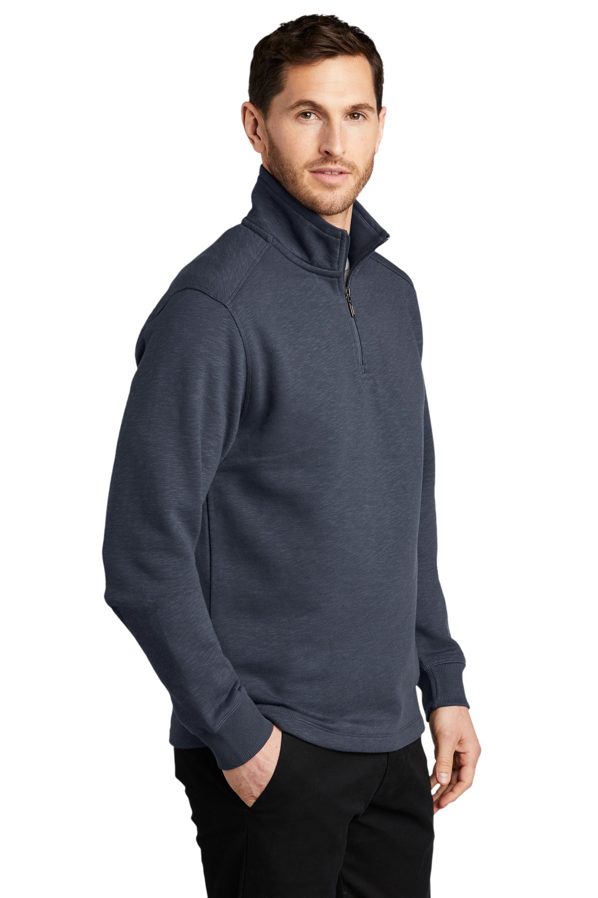 Slate Grey Port Authority Slub Fleece 1/4-Zip Pullover. F295 plain