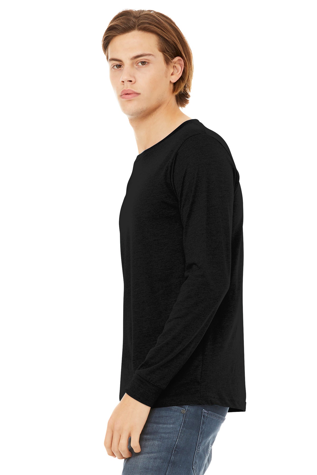 SldBlkTB BELLA+CANVAS Unisex Triblend Long Sleeve Tee BC3513 plain