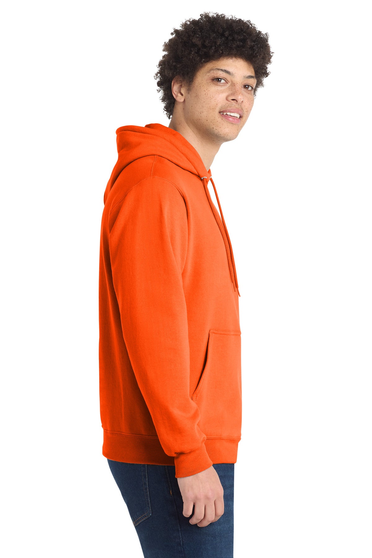 SOrange Port & Co Core Fleece Pullover Hooded Sweatshirt. PC78H
