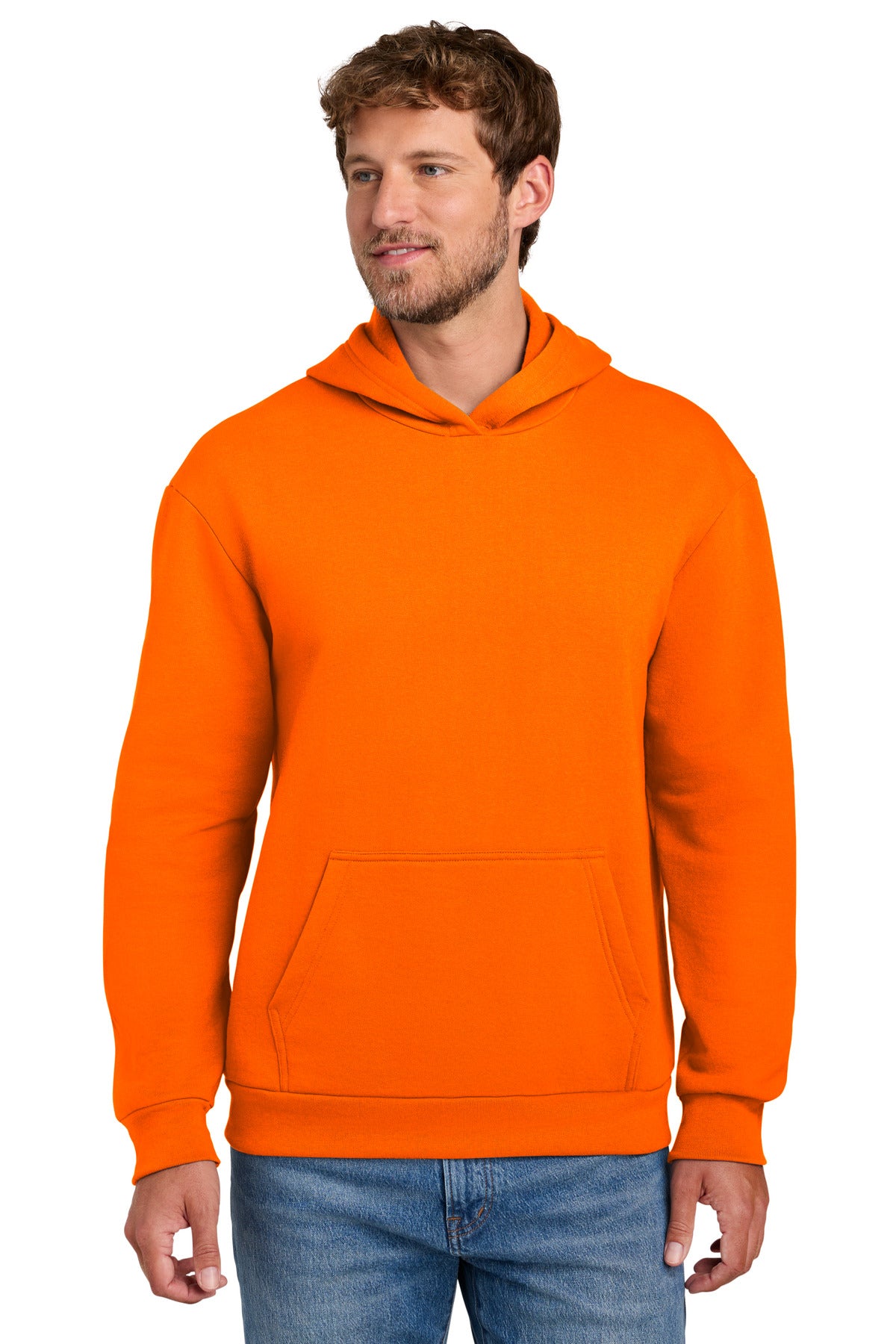 SOrange Port & Co Easy Fleece Pullover Hooded Sweatshirt PC68H