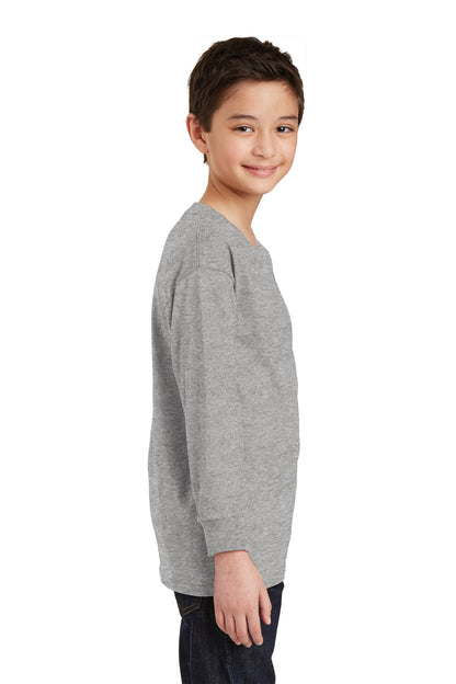 Sport Grey Gildan Youth Heavy Cotton 100% Cotton Long Sleeve T-Shirt. 5400B plain