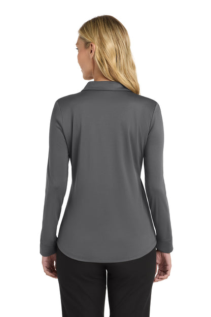 Steel Grey Port Authority Women's Silk Touch Performance Long Sleeve Polo. L540LS plain