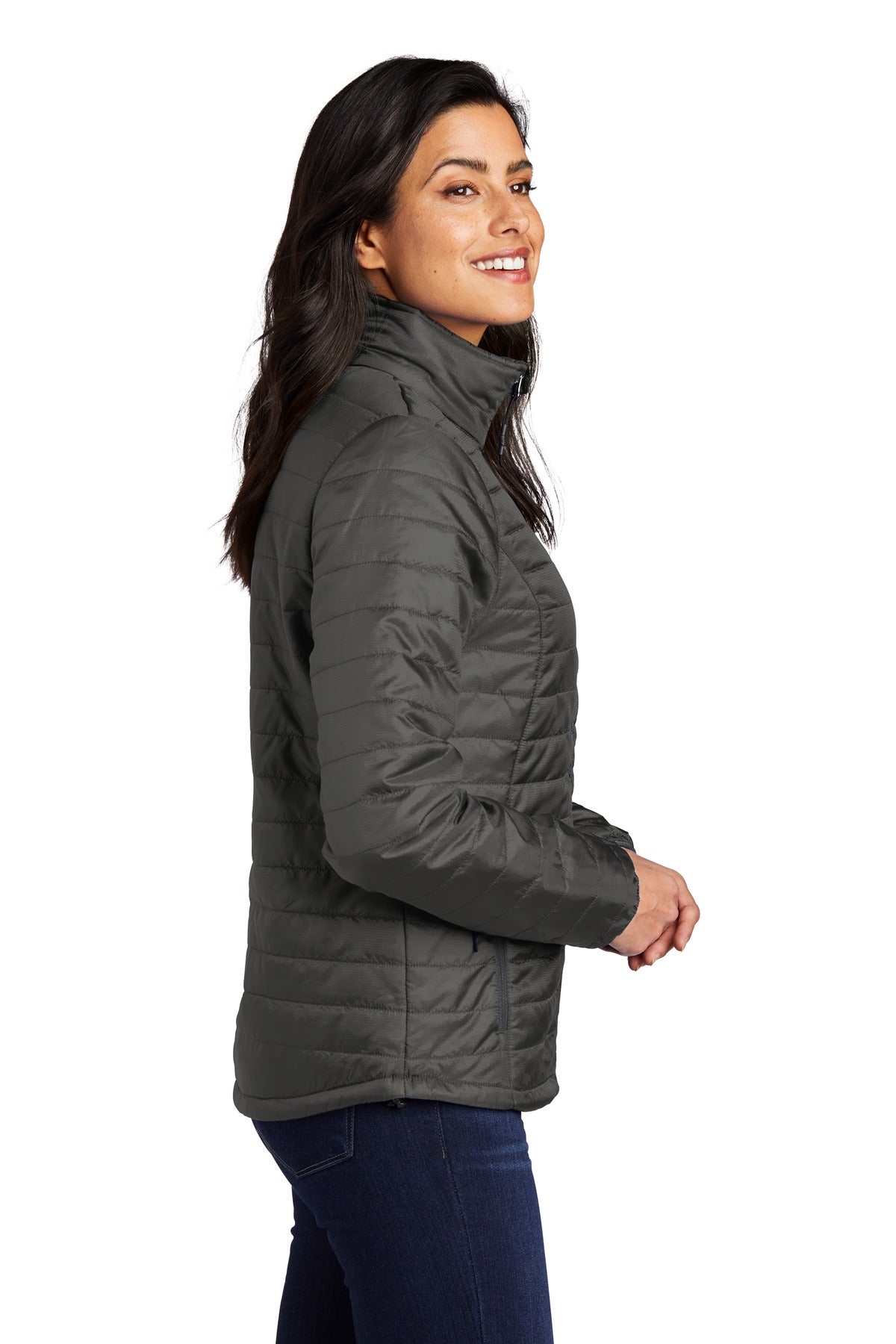 Sterl Gry/Grph Port Authority Women's Packable Puffy Jacket L850 plain