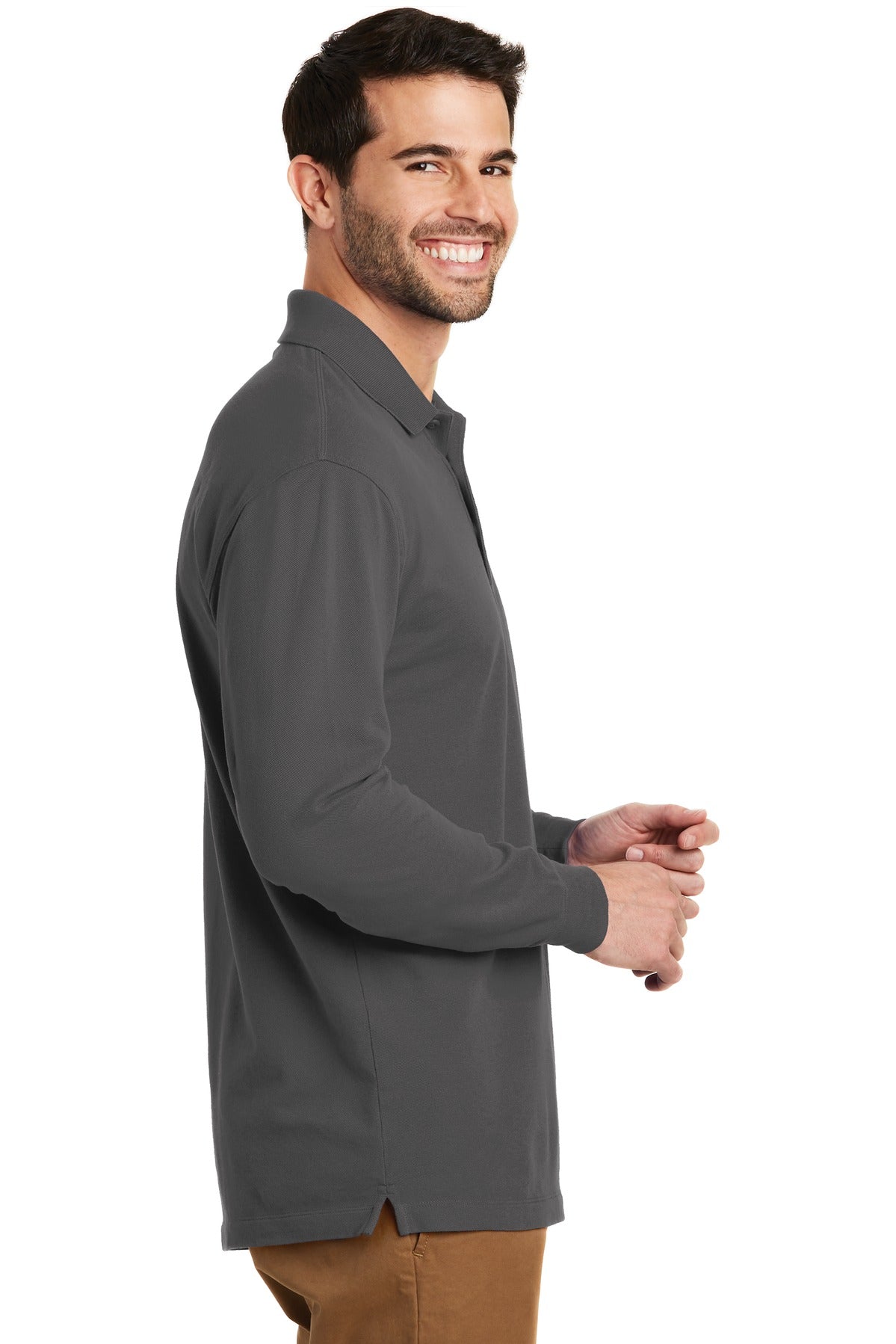 Sterling Grey Port Authority EZCotton Long Sleeve Polo. K8000LS plain