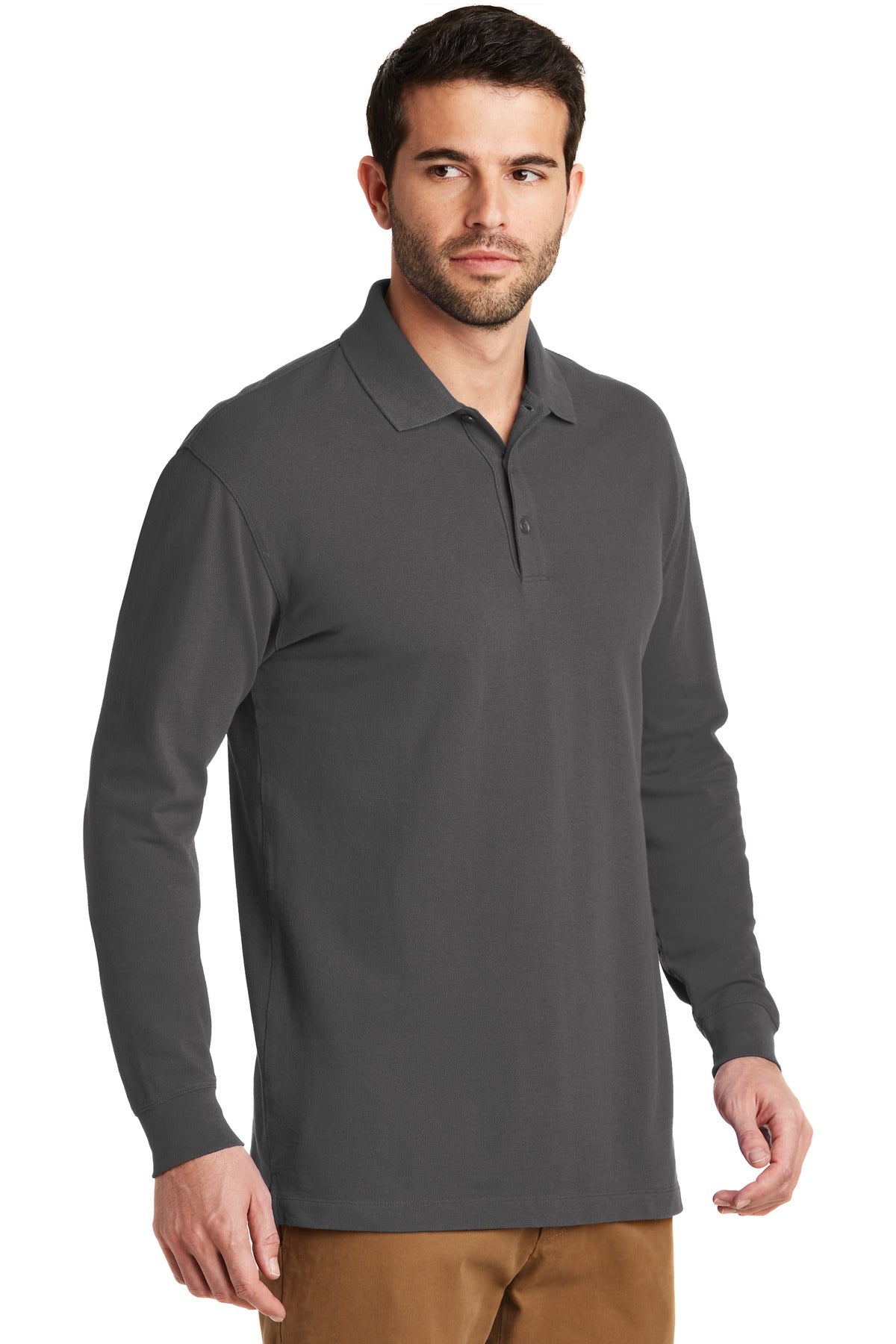 Sterling Grey Port Authority EZCotton Long Sleeve Polo. K8000LS plain