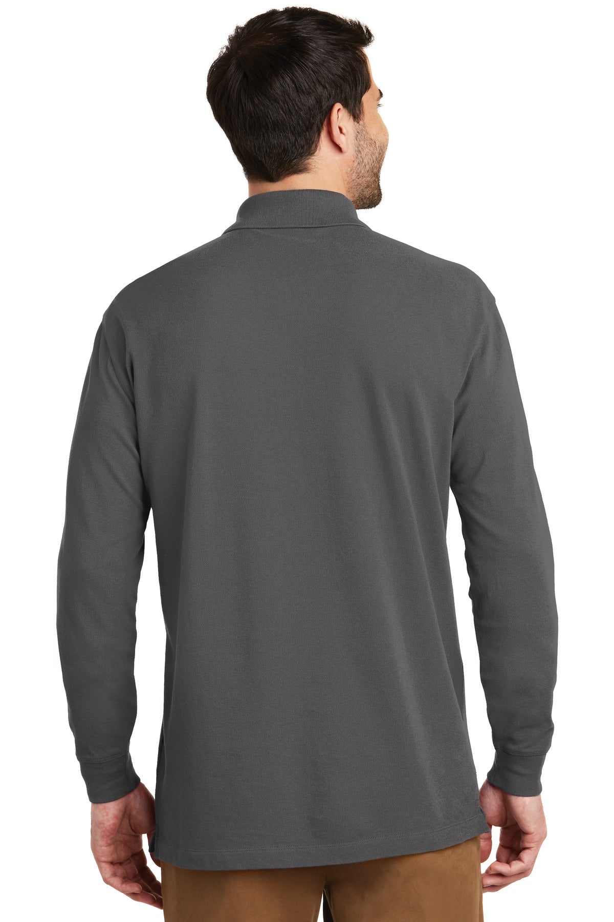Sterling Grey Port Authority EZCotton Long Sleeve Polo. K8000LS plain