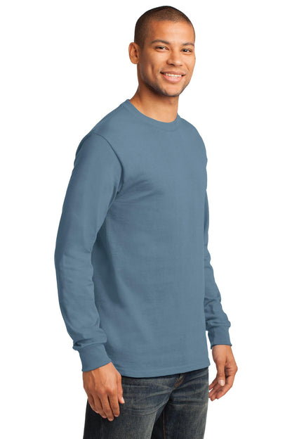 Stonewash Blue Port & Co Long Sleeve Essential Tee. PC61LS plain