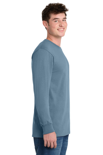 Stonewash Blue Port & Co Long Sleeve Essential Tee. PC61LS plain