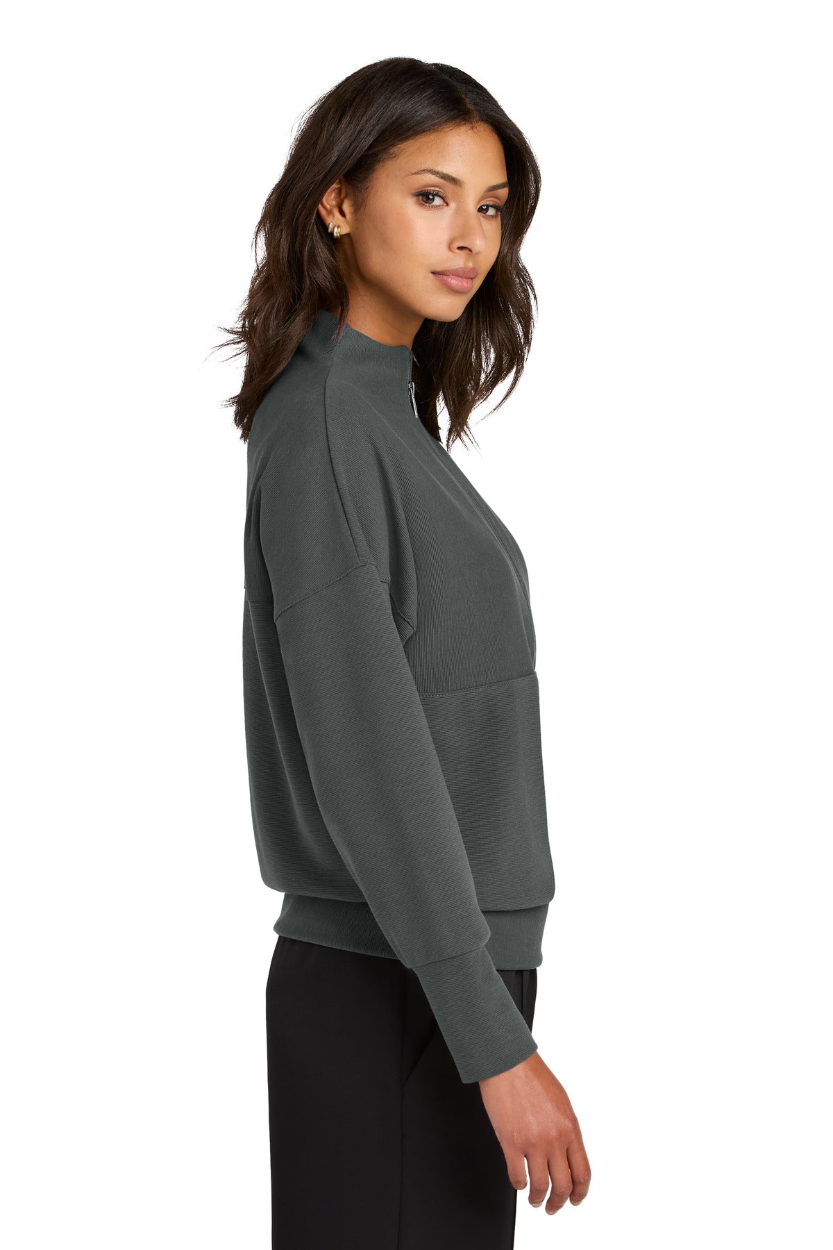StormGrey Mercer+Mettle Women's Linear Texture 1/4-Zip MM3041 plain