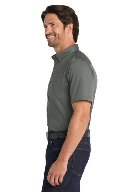 StormGrey Port Authority Short Sleeve SuperPro React Twill Shirt. W809 plain