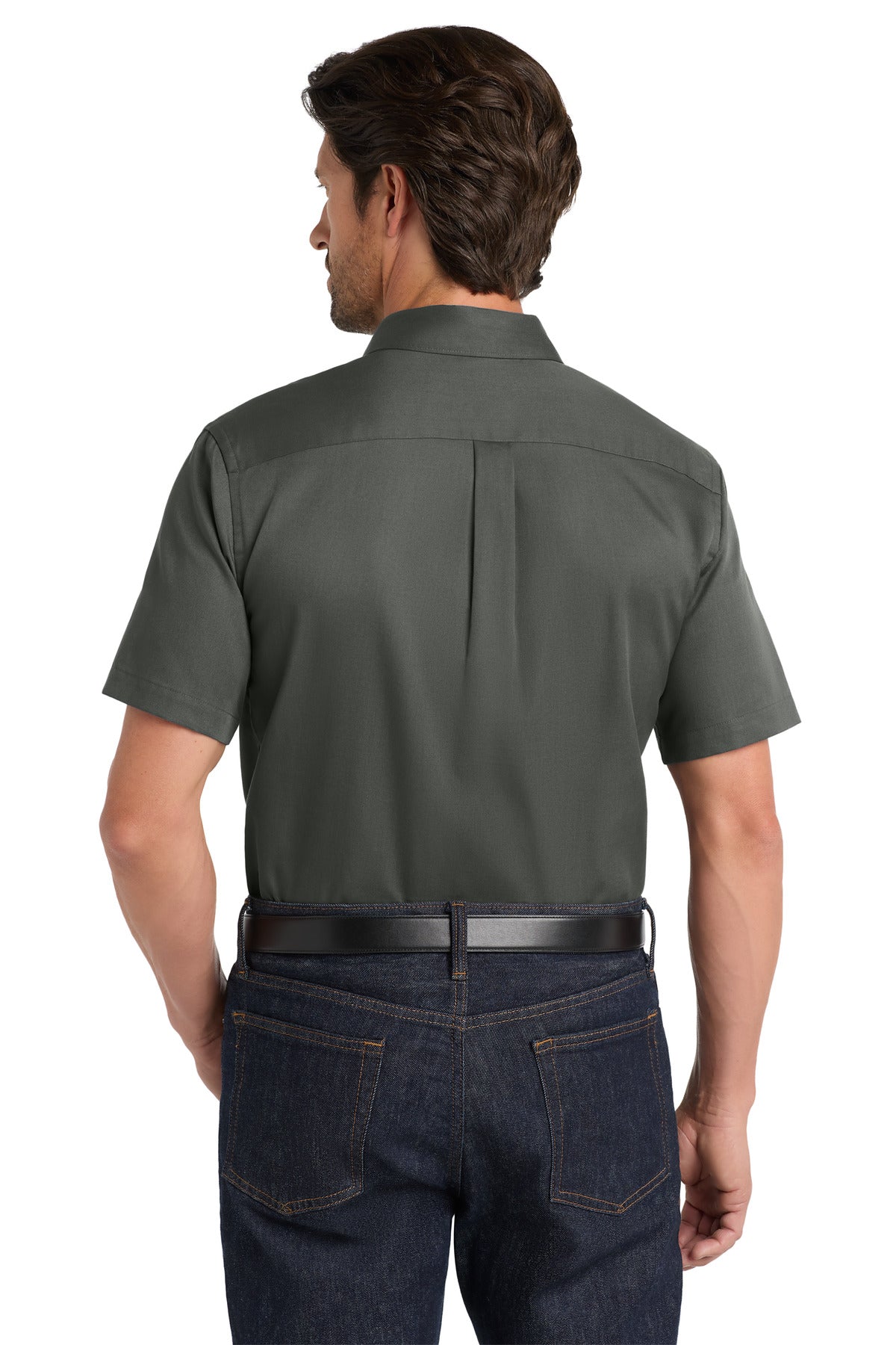 StormGrey Port Authority Short Sleeve SuperPro React Twill Shirt. W809 plain