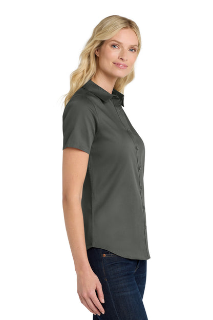 StormGrey Port Authority Women's Short Sleeve SuperPro React Twill Shirt. LW809 plain