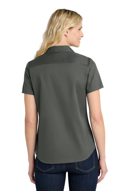 StormGrey Port Authority Women's Short Sleeve SuperPro React Twill Shirt. LW809 plain