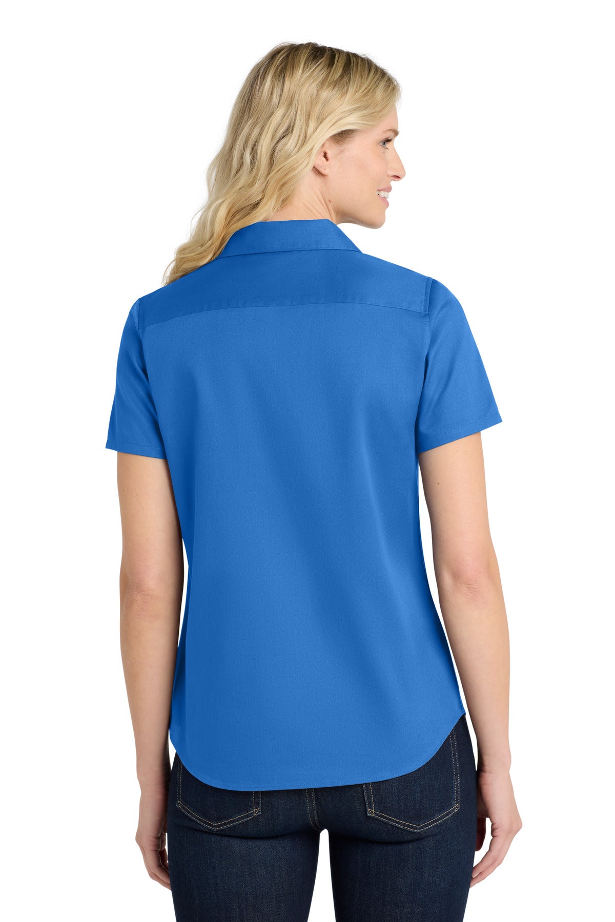 StrongBlue Port Authority Women's Short Sleeve SuperPro React Twill Shirt. LW809 plain
