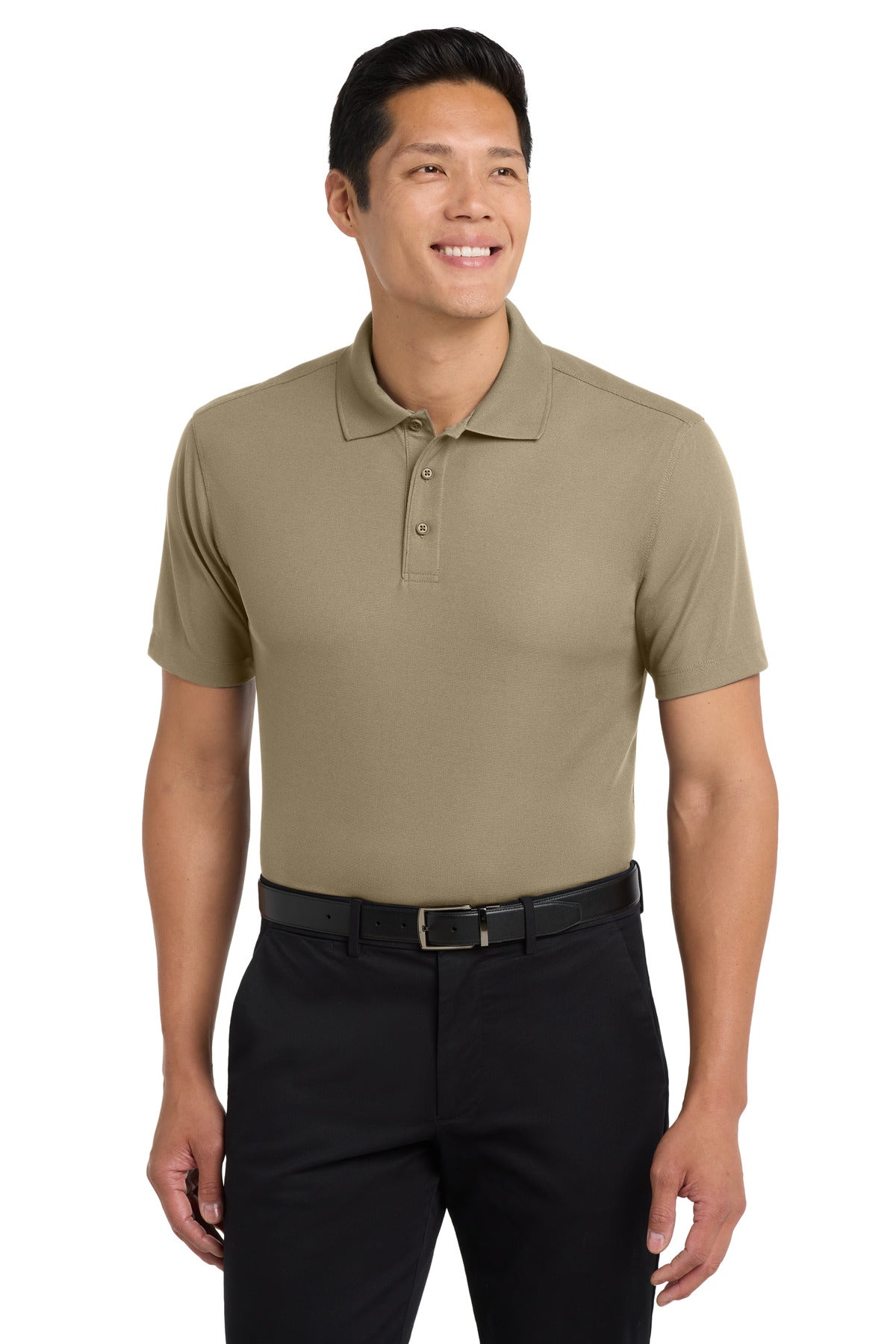 Tan Port Authority Dry Zone Grid Polo. K572 plain