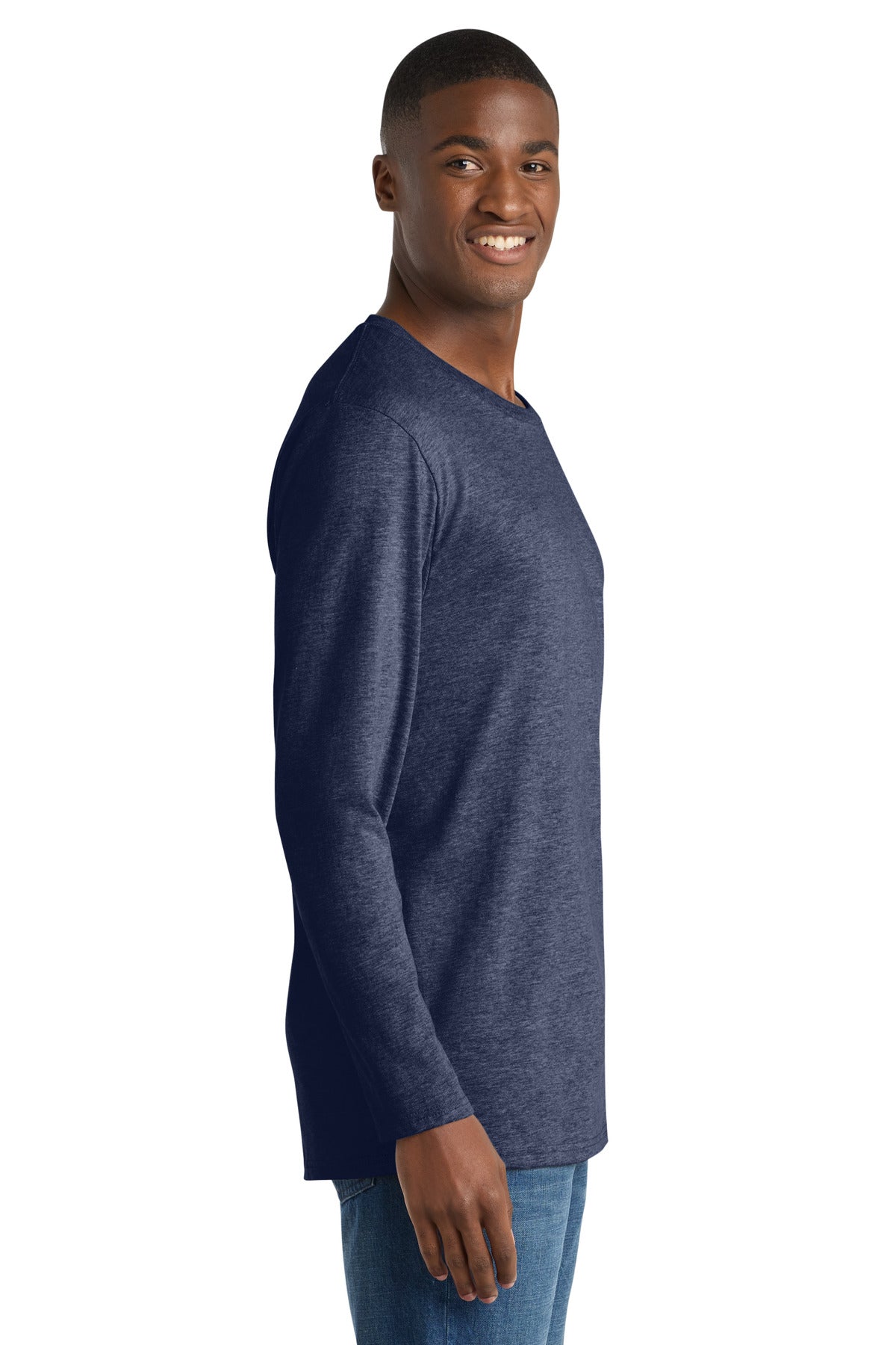 Team Navy Hthr Port & Co Long Sleeve Bouncer Tee PC600LS plain