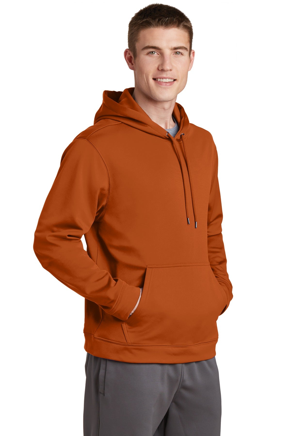 Texas Orange Sport-Tek Sport-Wick Fleece Hooded Pullover. F244 plain