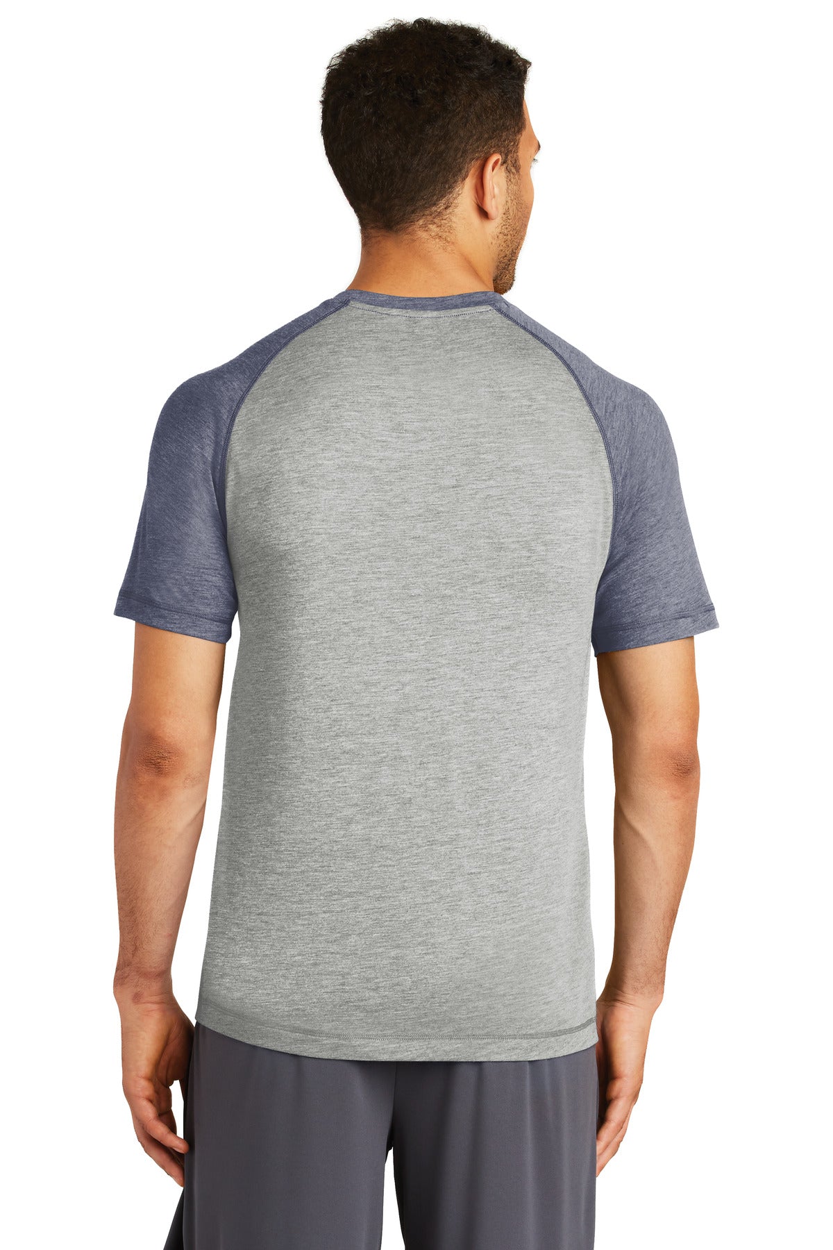 Tr Navy He/LGH Sport-Tek PosiCharge Tri-Blend Wicking Raglan Tee. ST400 plain