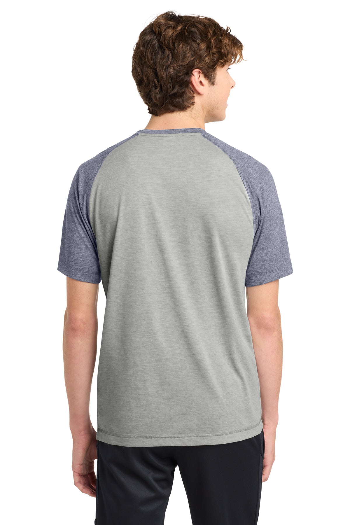 Tr Navy He/LGH Sport-Tek PosiCharge Tri-Blend Wicking Raglan Tee. ST400 plain