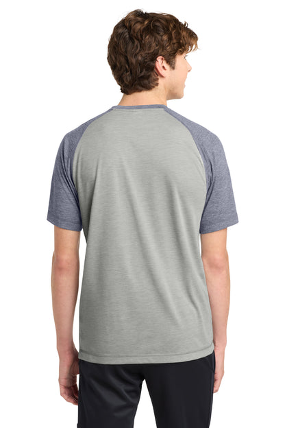 Tr Navy He/LGH Sport-Tek PosiCharge Tri-Blend Wicking Raglan Tee. ST400 plain