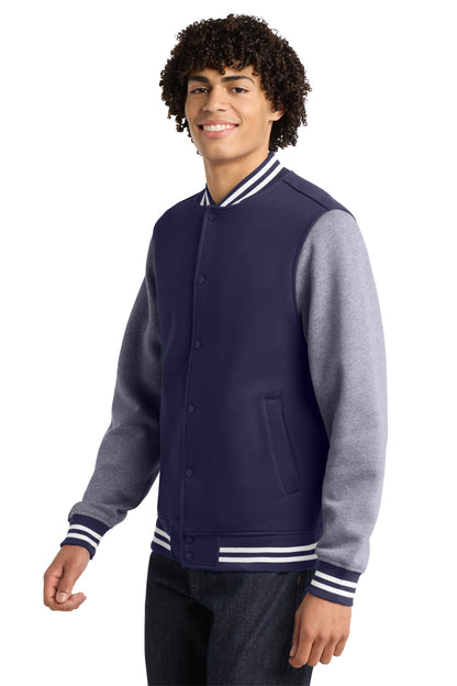 Tr Navy/Vnt He Sport-Tek Fleece Letterman Jacket. ST270 plain