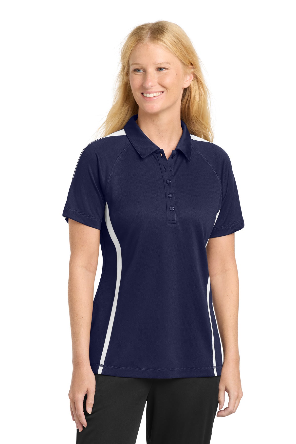 Tr Navy/White Sport-Tek Women's PosiCharge Micro-Mesh Colorblock Polo. LST685 plain