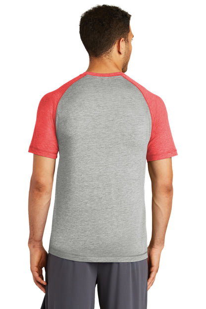 Tr Red Hth/LGH Sport-Tek PosiCharge Tri-Blend Wicking Raglan Tee. ST400 plain
